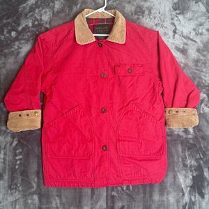 Preston & York Sport Barn Coat Long Sleeve Red Corduroy Flannel Lined Collard S